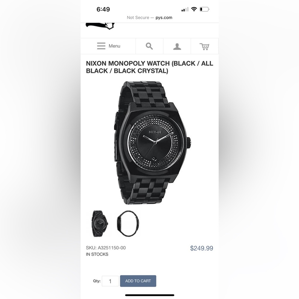 Nixon all black crystal monopoly watch